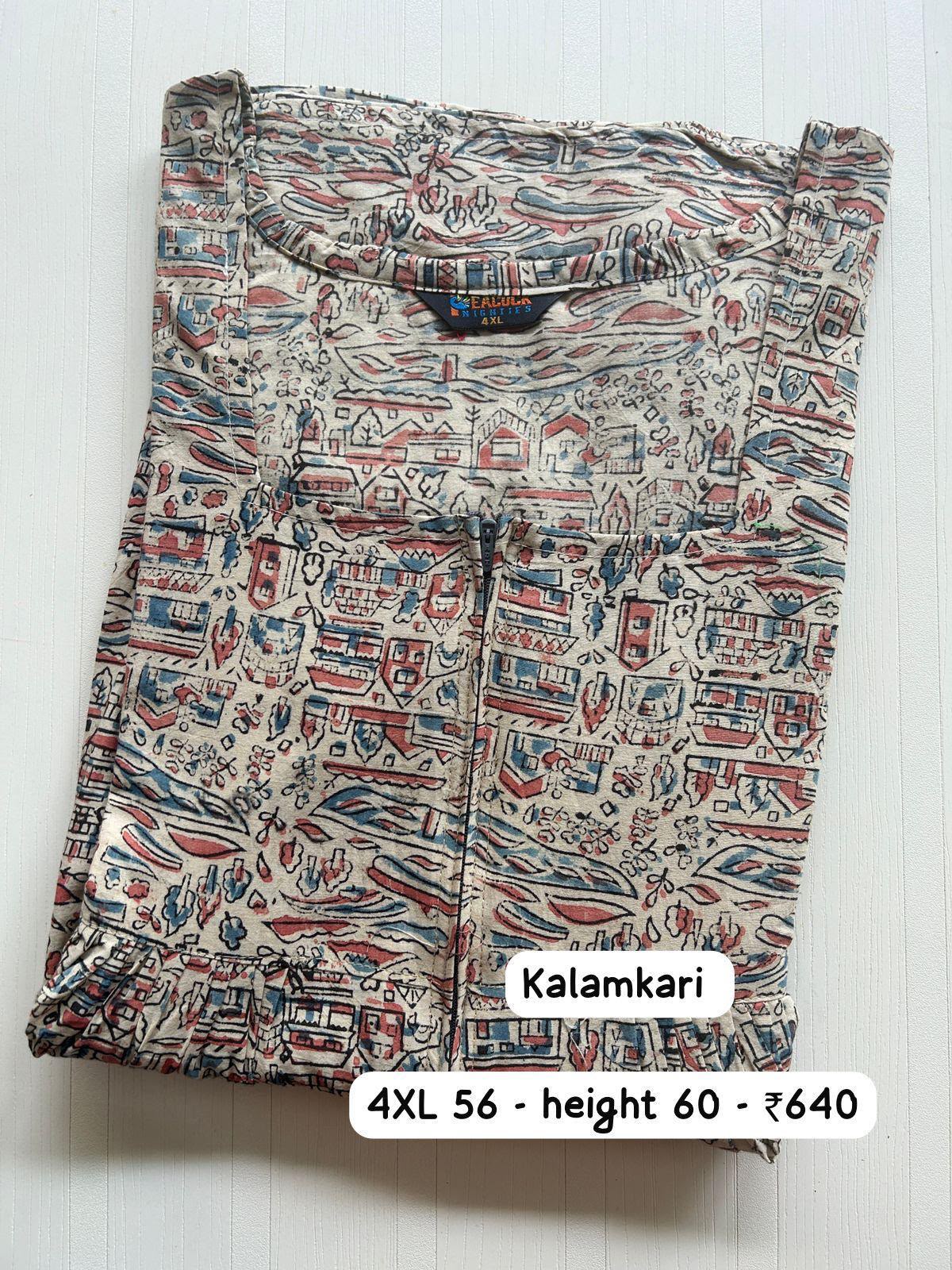 EKS005 Height Block Kalamkari Peacock Kalamkari Zip Nighty