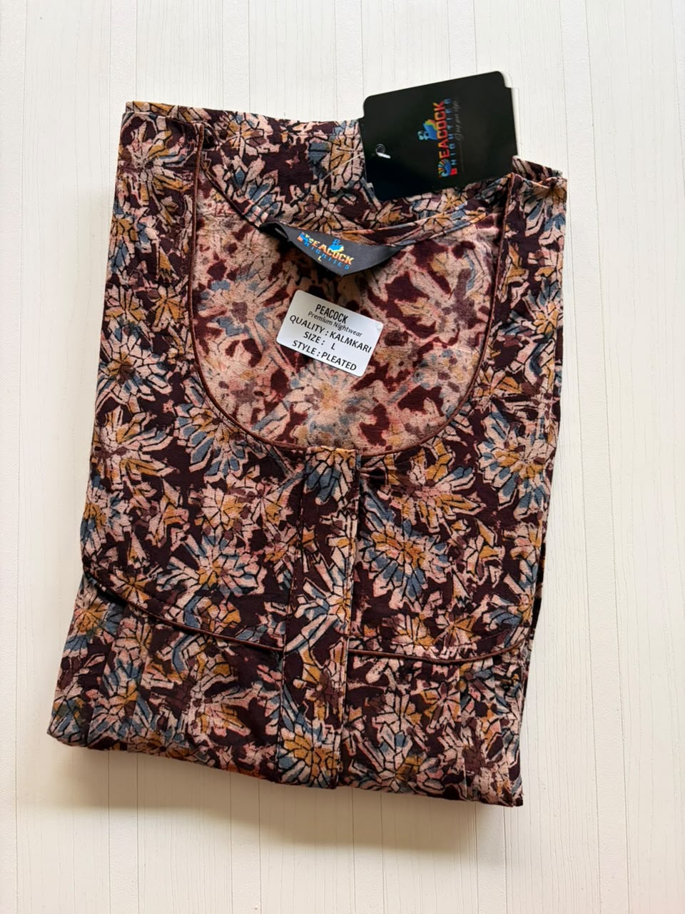 MKS052 Block Kalamkari peacock Pleats zip BP HEIGHT 56'