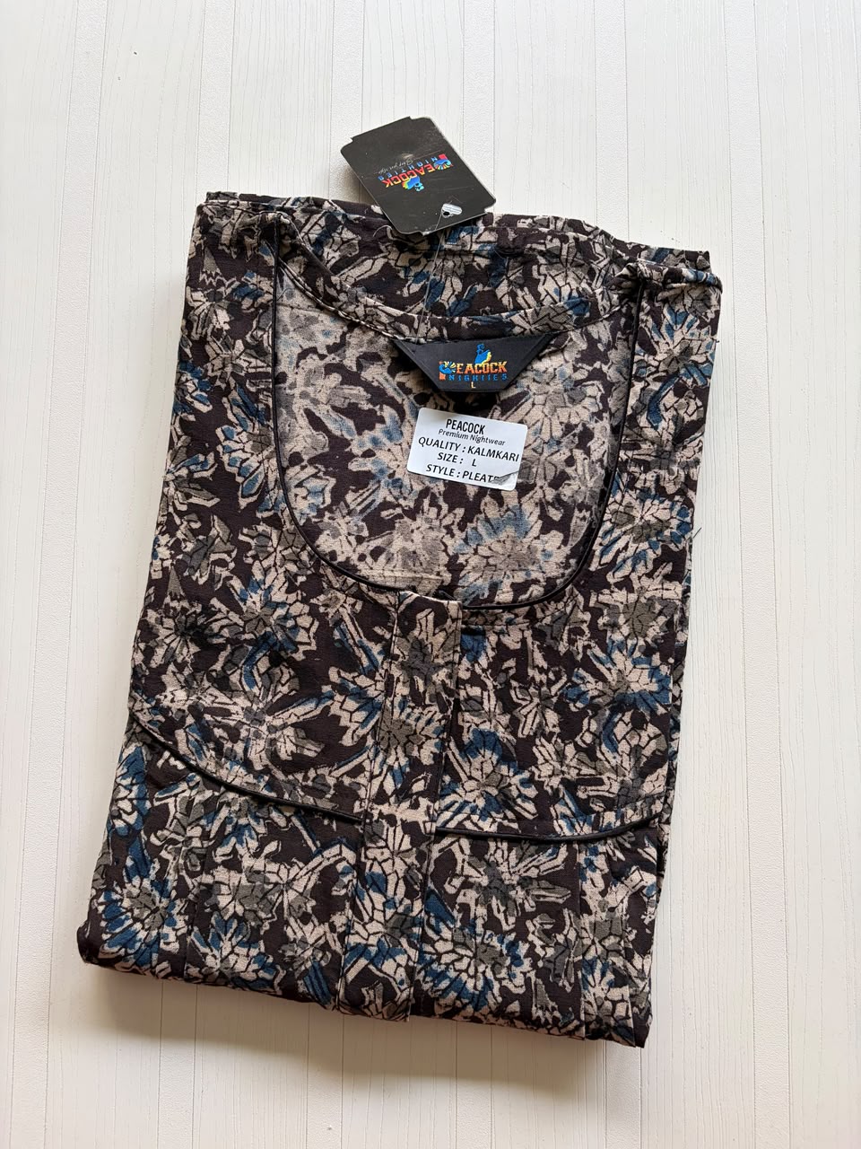 MKS053 Block Kalamkari peacock Pleats zip BP HEIGHT 56'