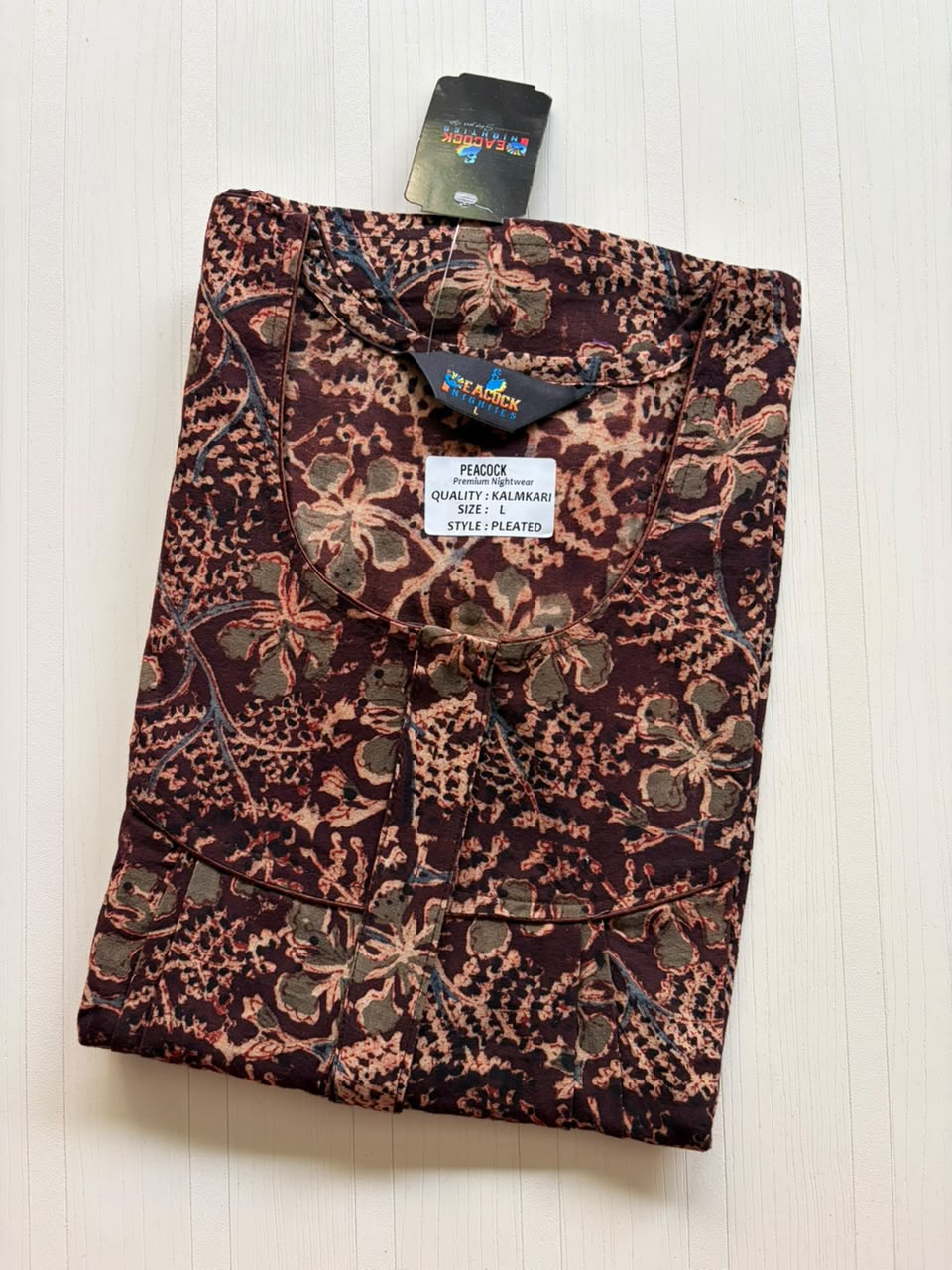MKS068 Block Kalamkari peacock Pleats zip BP HEIGHT 56'