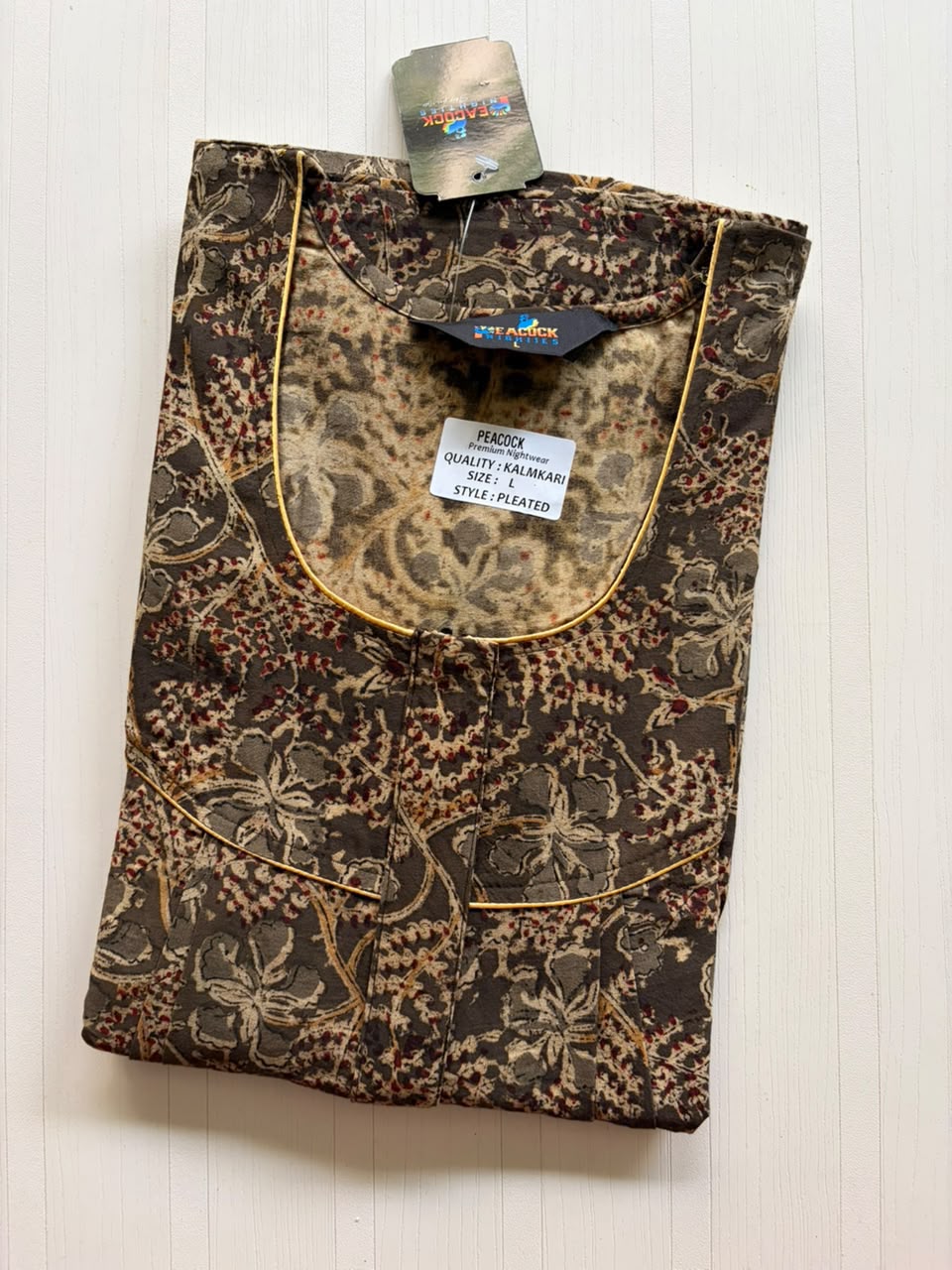 MKS065 Block Kalamkari peacock Pleats zip BP HEIGHT 56'