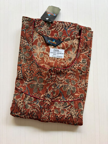 MKS063 Block Kalamkari peacock Pleats zip BP HEIGHT 56'