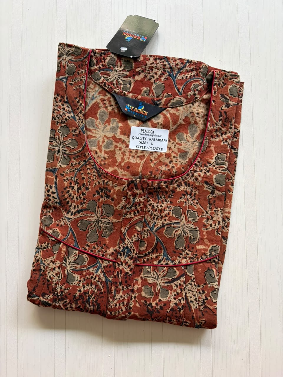 MKS063 Block Kalamkari peacock Pleats zip BP HEIGHT 56'