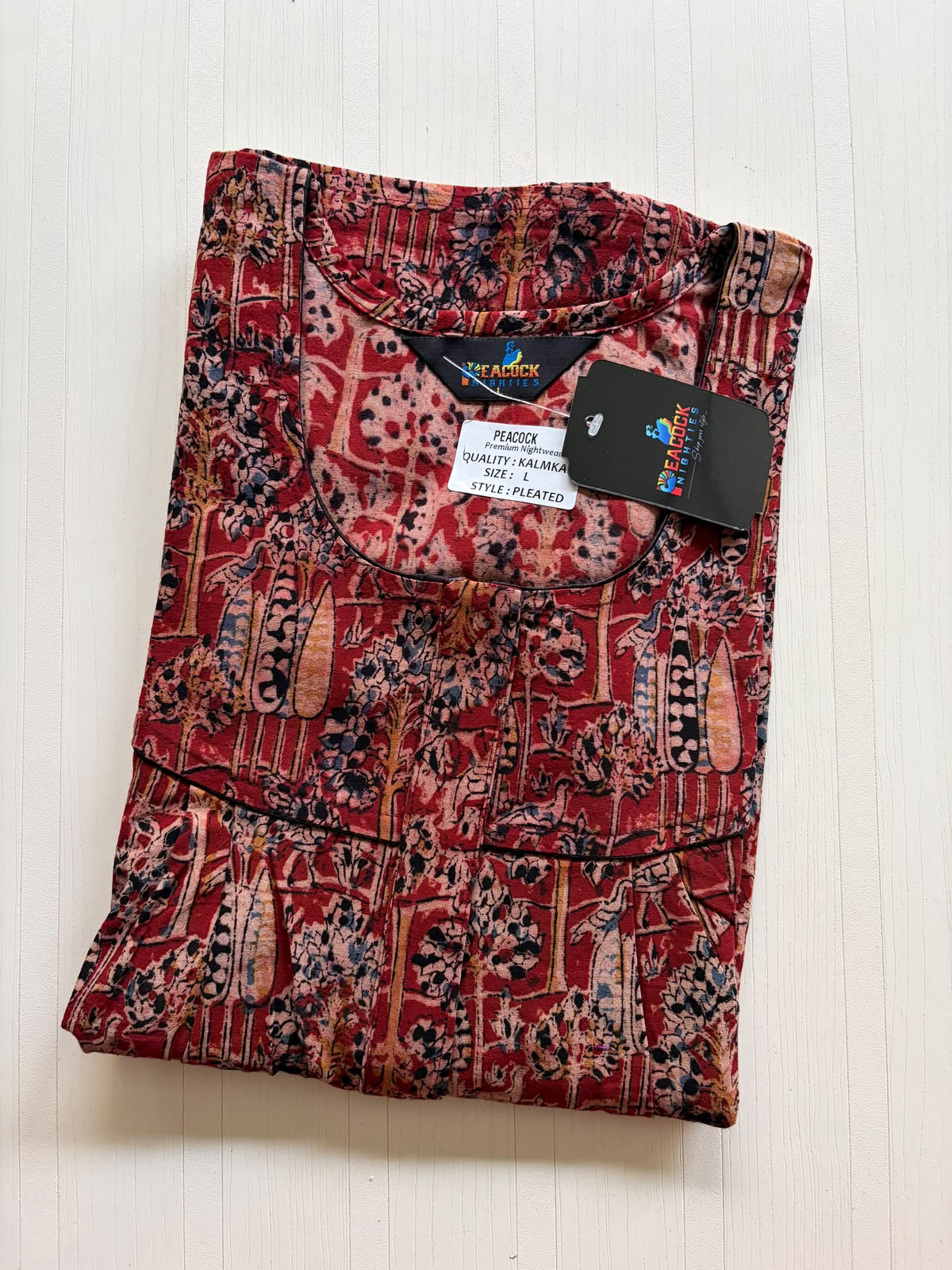 MKS062 Block Kalamkari peacock Pleats zip BP HEIGHT 56'