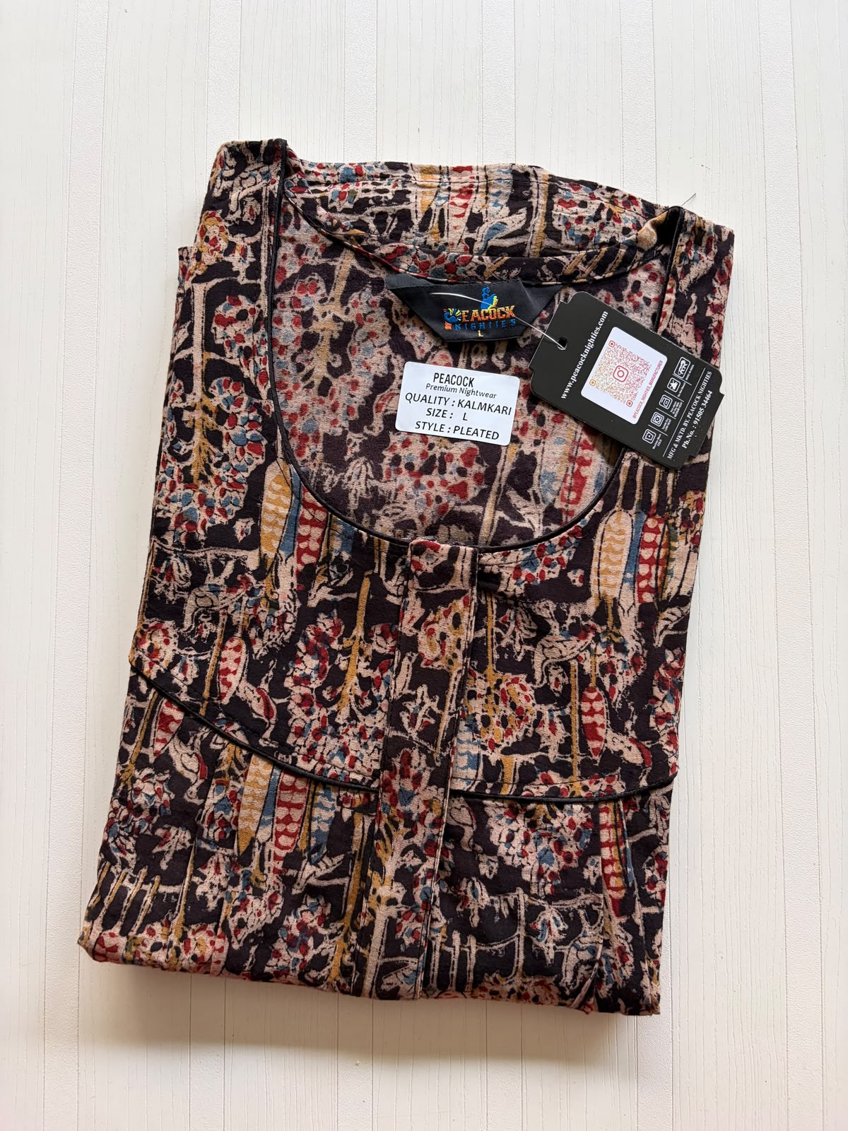 MKS060 Block Kalamkari peacock Pleats zip BP HEIGHT 56'