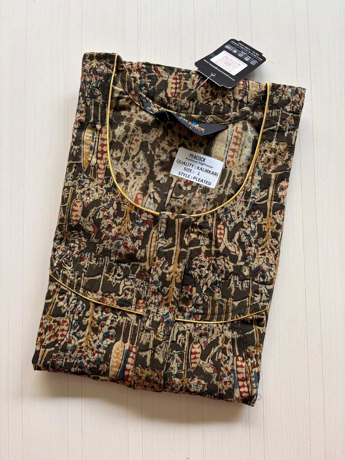 MKS056 Block Kalamkari peacock Pleats zip BP HEIGHT 56'