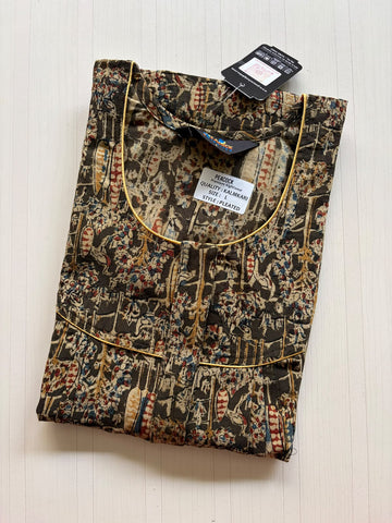 MKS056 Block Kalamkari peacock Pleats zip BP HEIGHT 56'