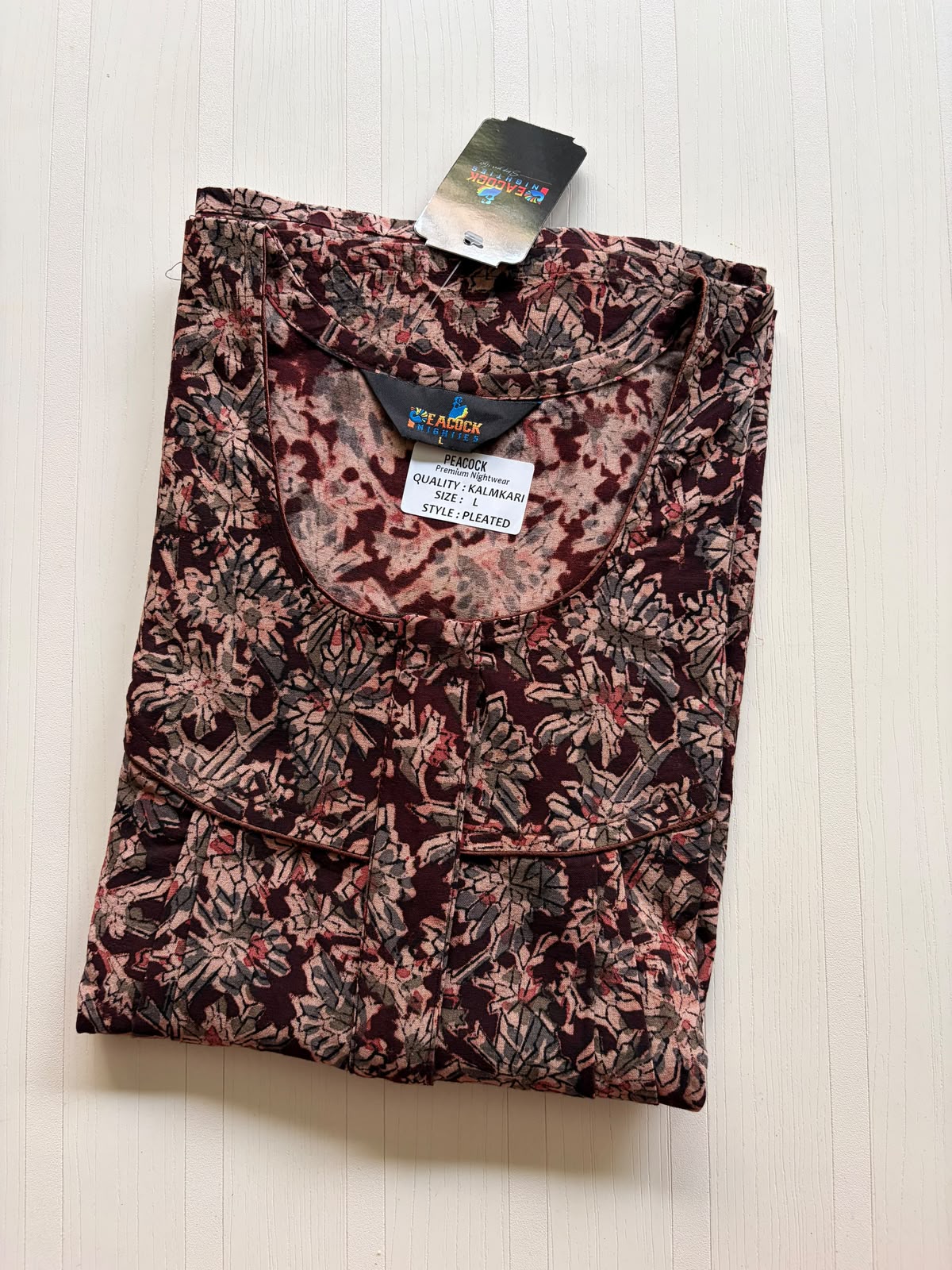 MKS058 Block Kalamkari peacock Pleats zip BP HEIGHT 56'
