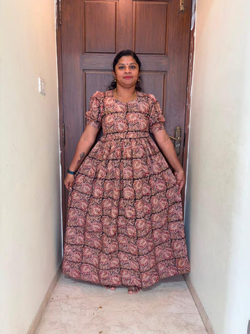 MFS 480  Peacock Height Kalamkari maxi frock YY1 YY2