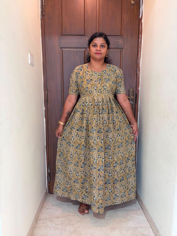 MFS 479  Peacock Height Kalamkari maxi frock YY1 YY2