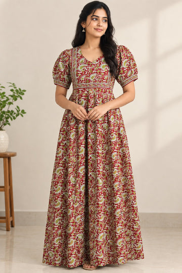 MFS 489 Peacock Height Pure Jyothi Cotton maxi frock YY1 YY2