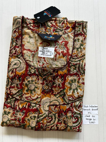 MKS072 Block Kalamkari peacock Pleats zip BP HEIGHT 60'