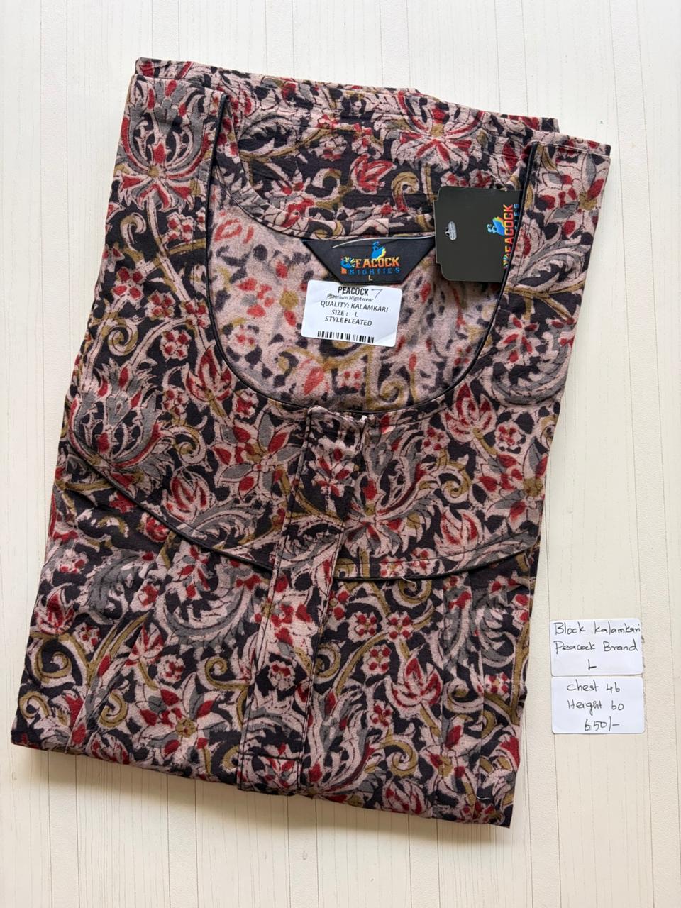 MKS069 Block Kalamkari peacock Pleats zip BP HEIGHT 60'