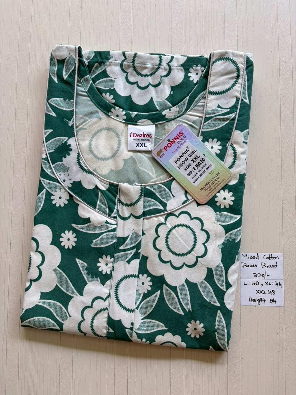 MCS 035 Ponni's Mixed Cotton Zip Nighty