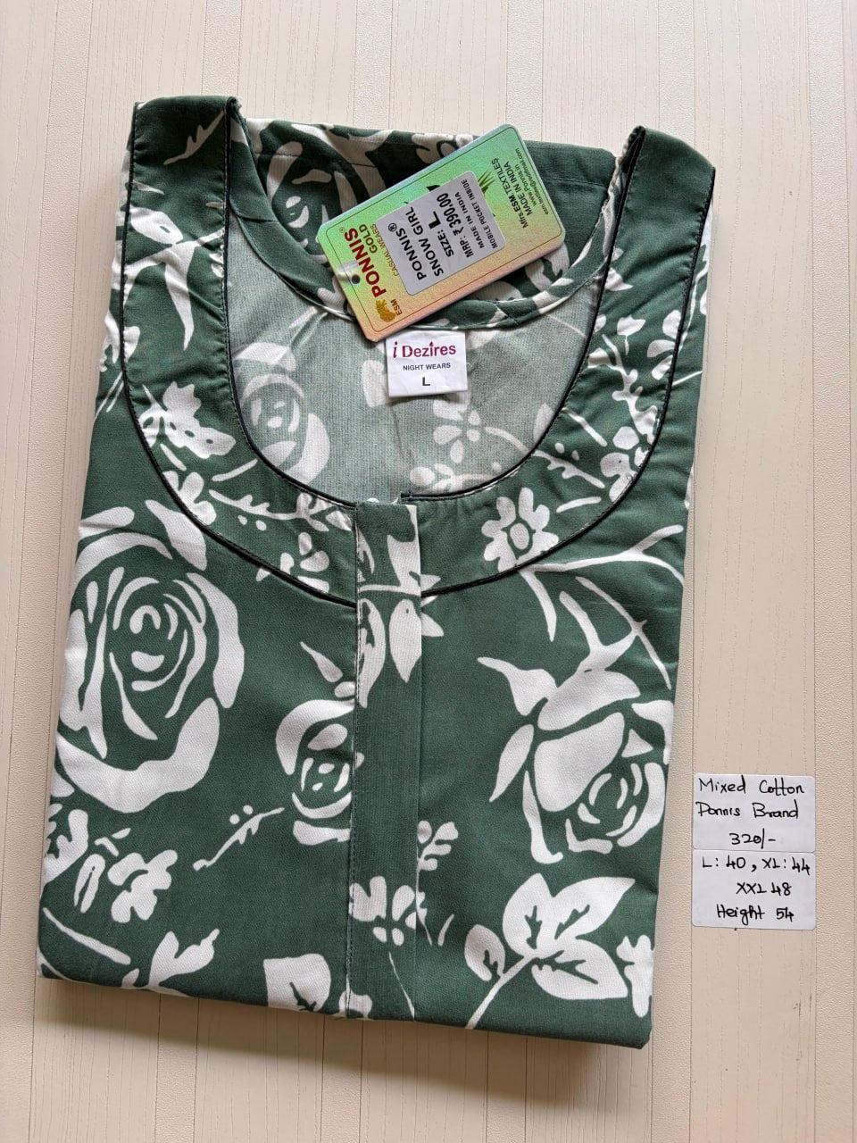 MCS 068 Ponni's Mixed Cotton Zip Nighty