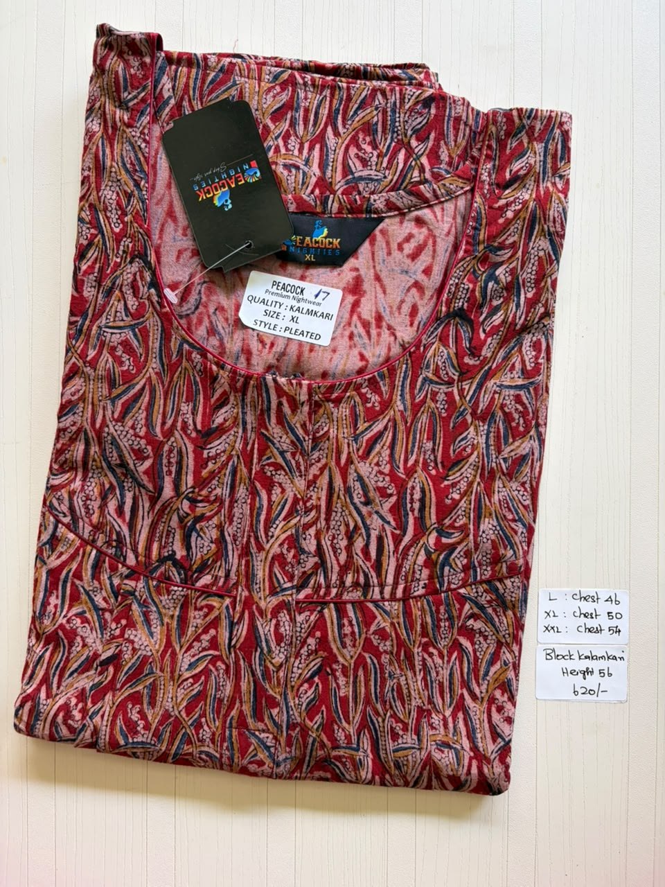 MKS018 Block Kalamkari peacock Pleats zip BP HEIGHT 56'