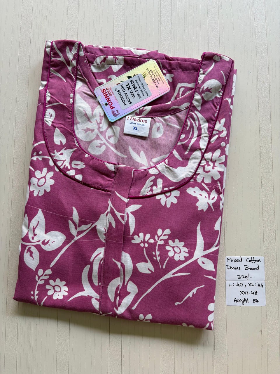 MCS 079 Ponni's Mixed Cotton Zip Nighty
