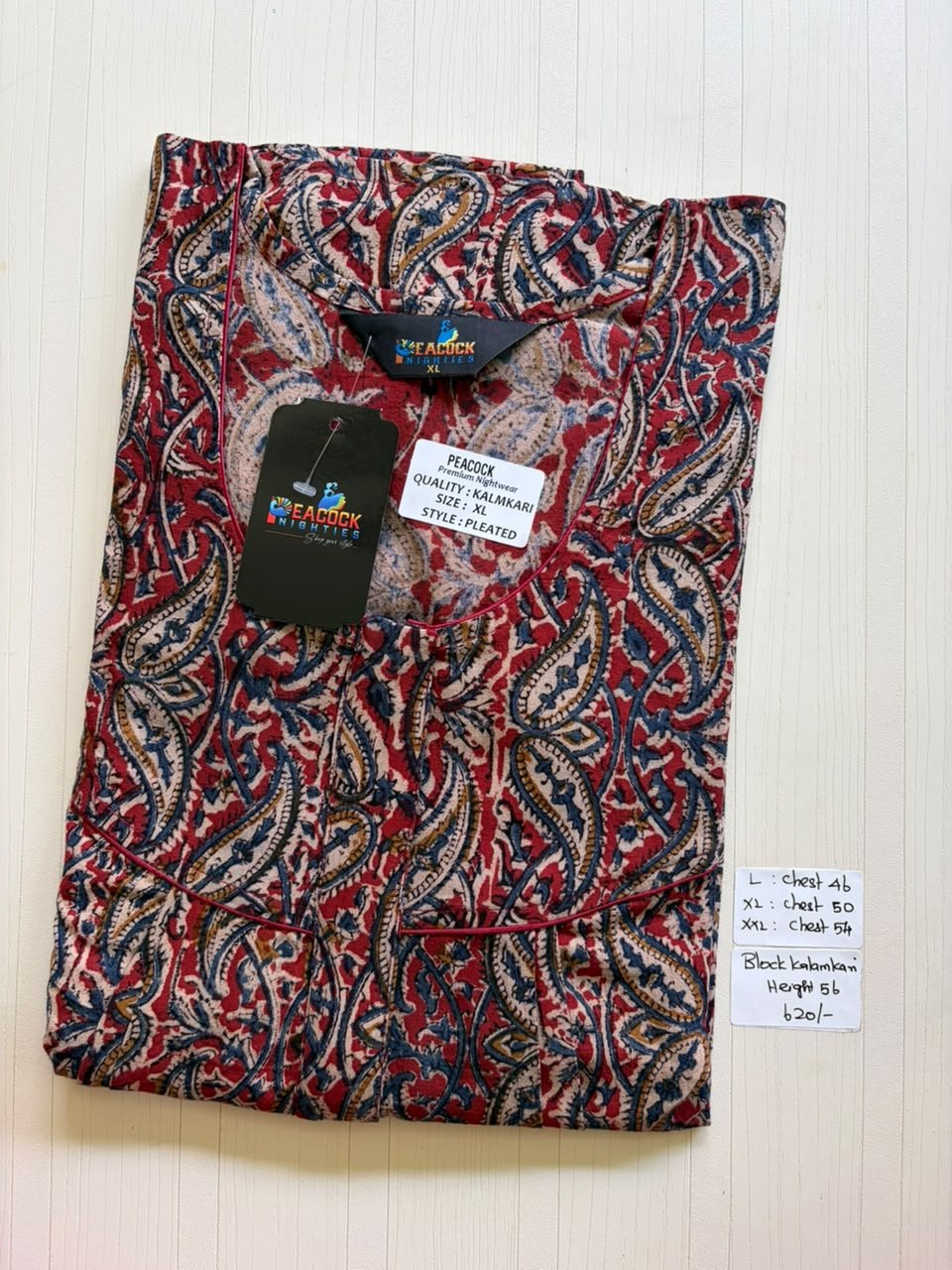 MKS043 Block Kalamkari peacock Pleats zip BP HEIGHT 56'