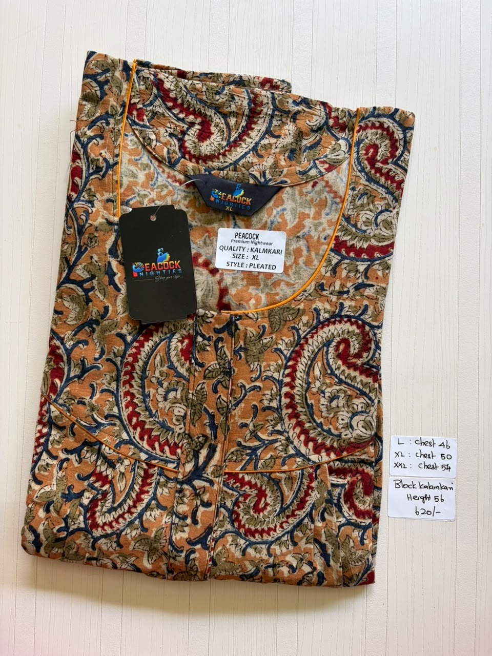 MKS045 Block Kalamkari peacock Pleats zip BP HEIGHT 56'