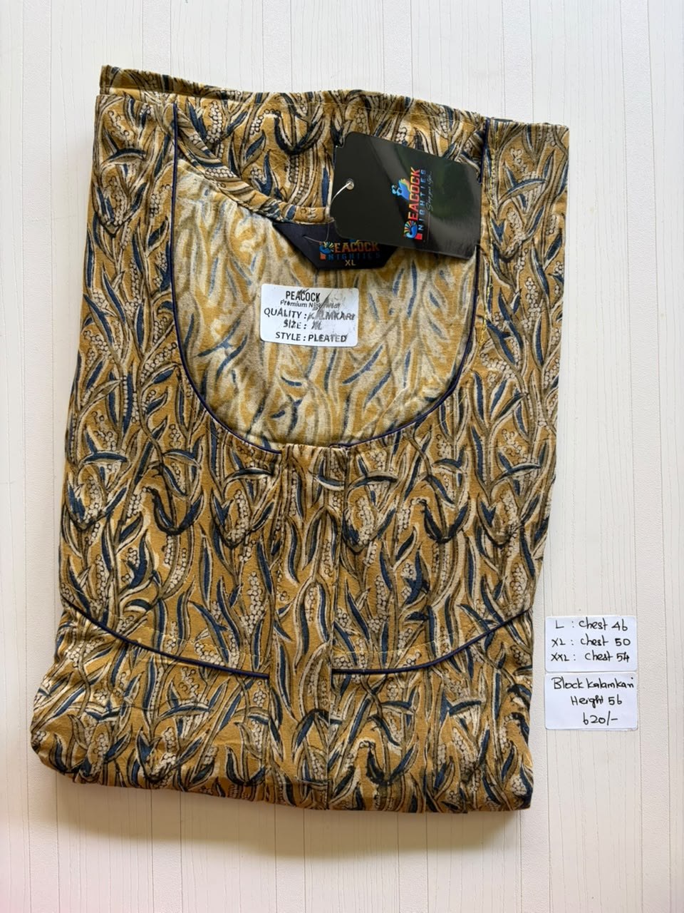 MKS027 Block Kalamkari peacock Pleats zip BP HEIGHT 56'