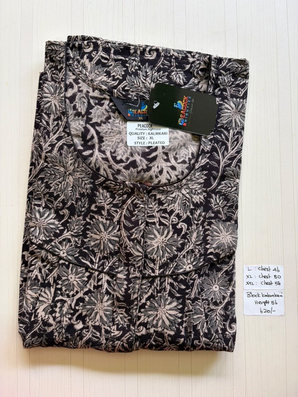 MKS024 Block Kalamkari peacock Pleats zip BP HEIGHT 56'