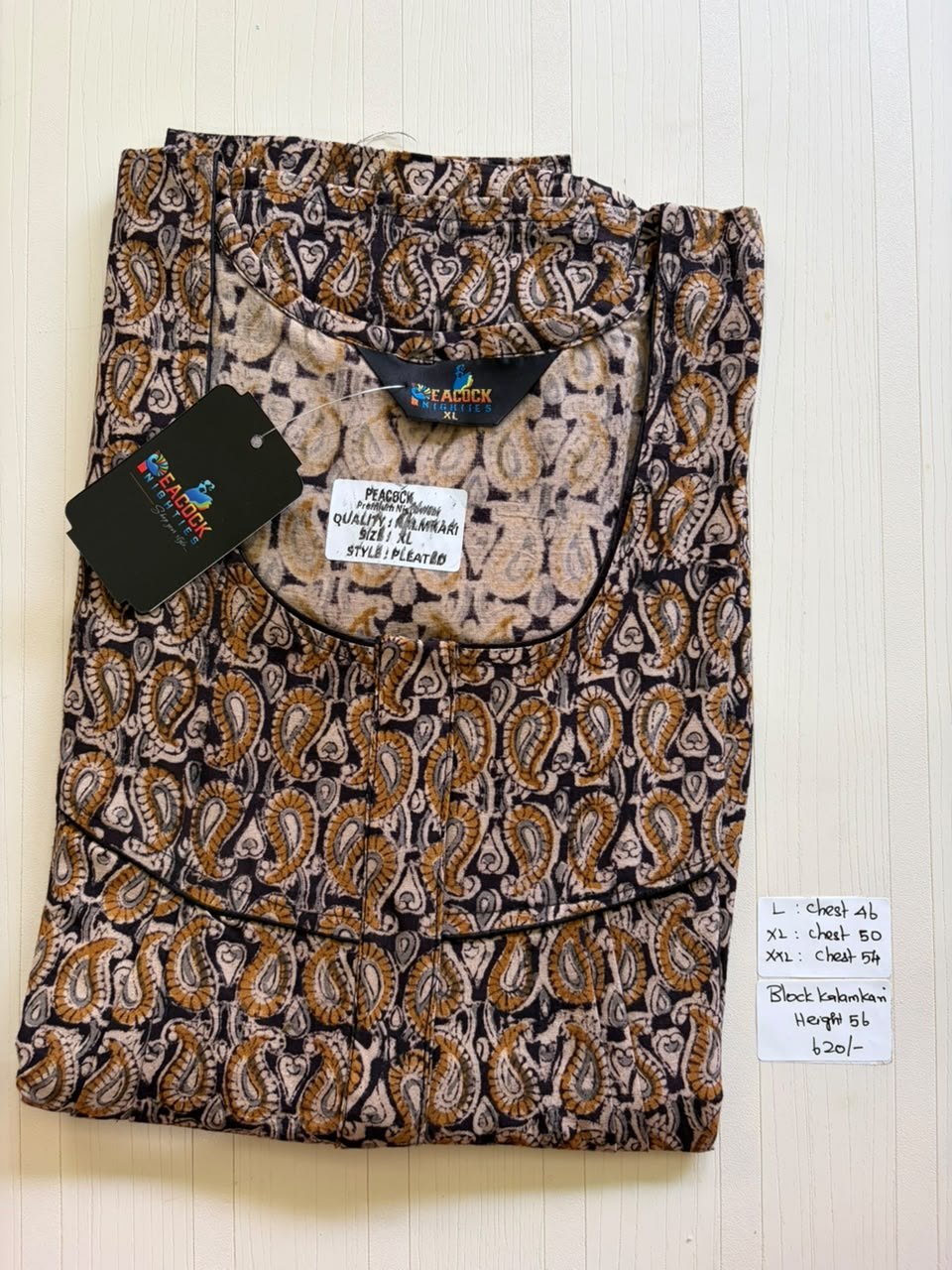 MKS048 Block Kalamkari peacock Pleats zip BP HEIGHT 56'