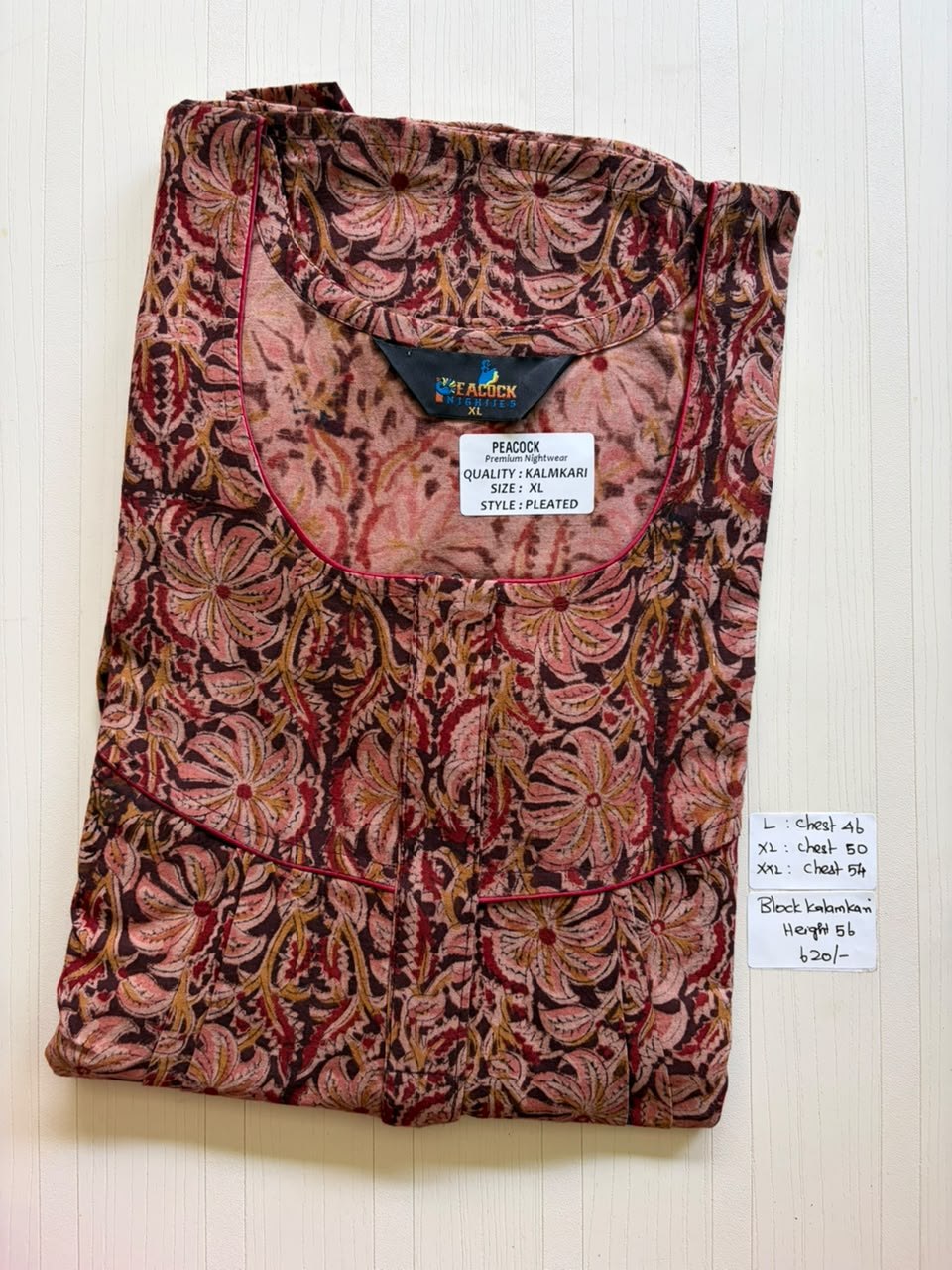 MKS017 Block Kalamkari peacock Pleats zip BP HEIGHT 56'