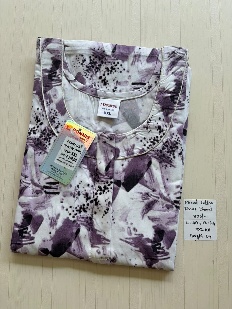 MCS 028 Ponni's Mixed Cotton Zip Nighty