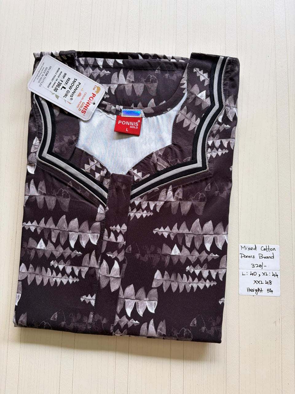 MCS 069 Ponni's Mixed Cotton Zip Nighty