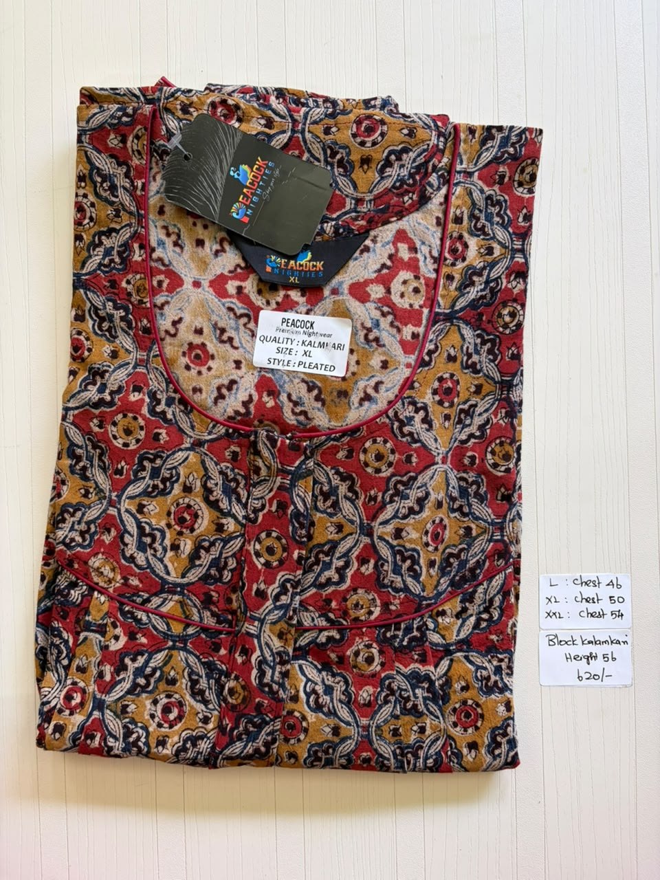 MKS050 Block Kalamkari peacock Pleats zip BP HEIGHT 56'