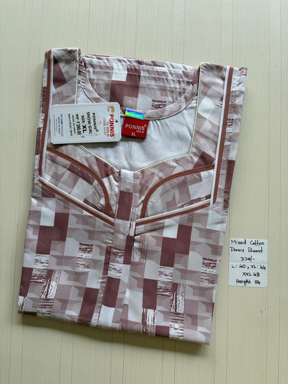 MCS 088 Ponni's Mixed Cotton Zip Nighty