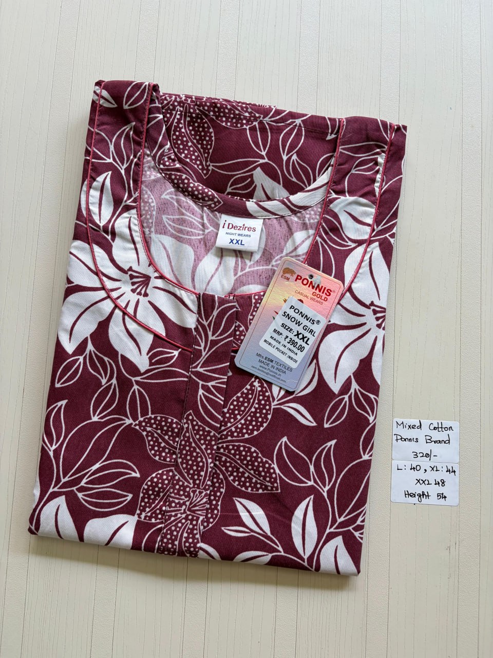 MCS 055 Ponni's Mixed Cotton Zip Nighty