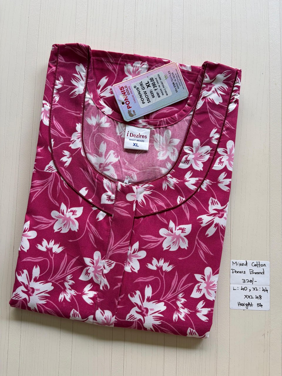 MCS 093 Ponni's Mixed Cotton Zip Nighty