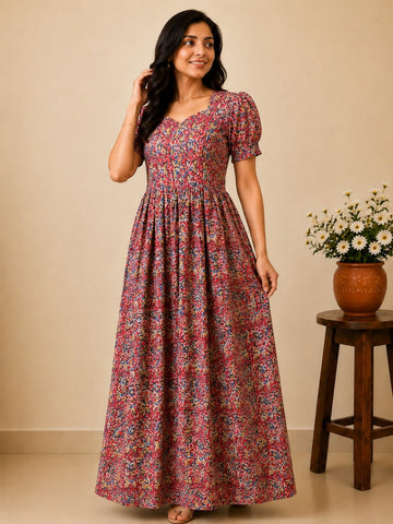 KF 017 Block Kalamkari frock Height Puff Sleeve YY1 YY2
