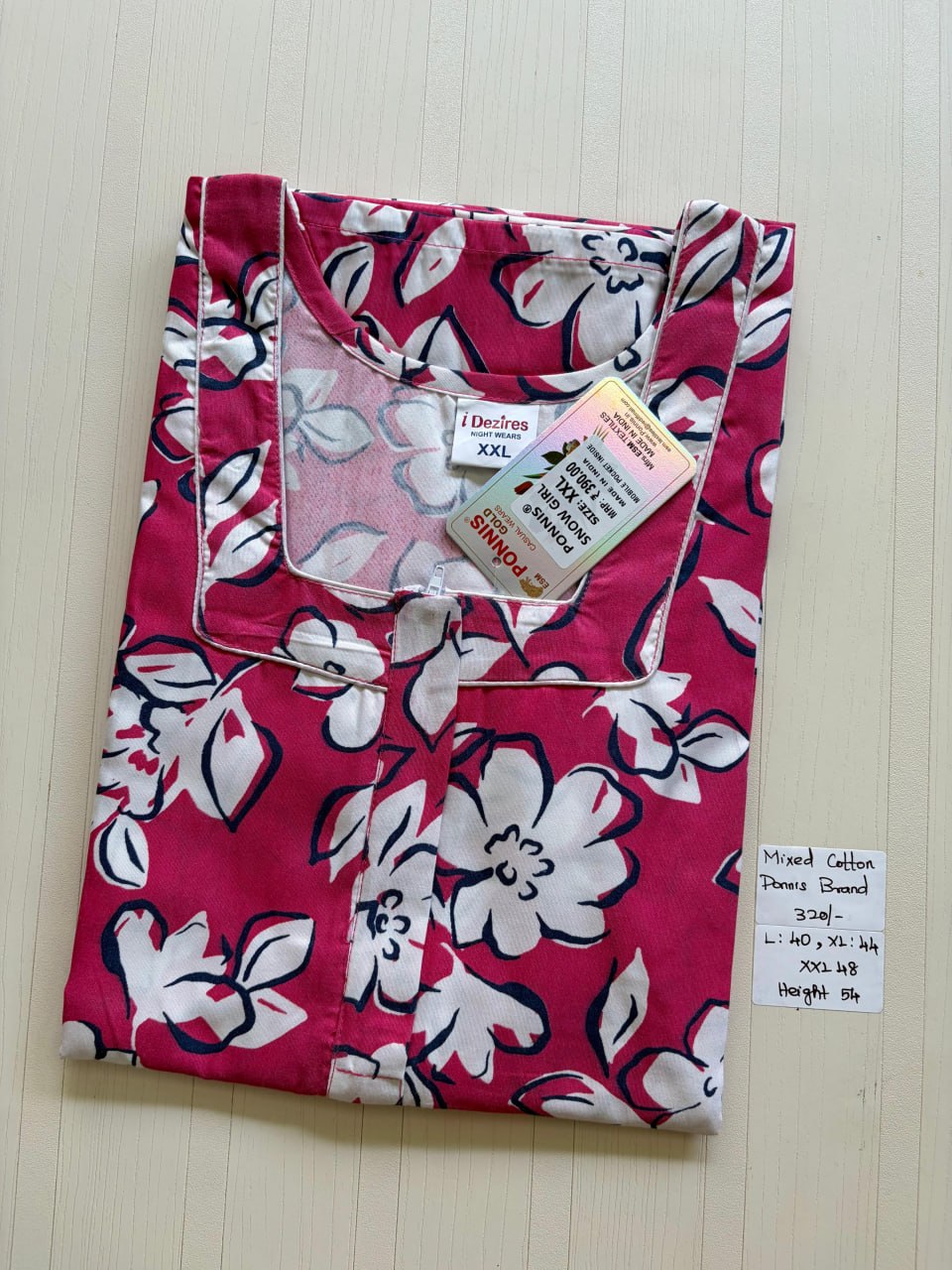 MCS 059 Ponni's Mixed Cotton Zip Nighty