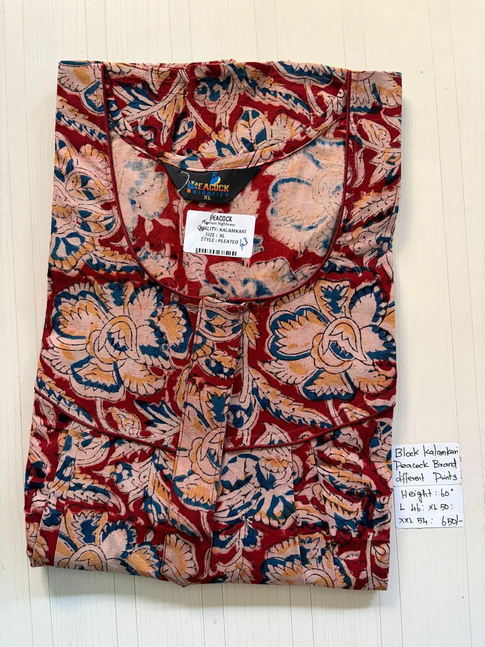 AKS044 Height Block Kalamkari peacock Pleats zip