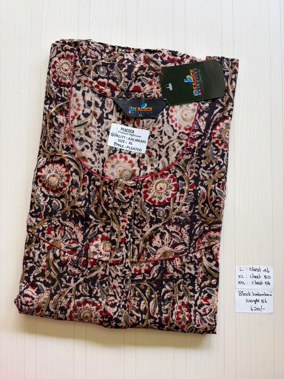 MKS035 Block Kalamkari peacock Pleats zip BP HEIGHT 56'