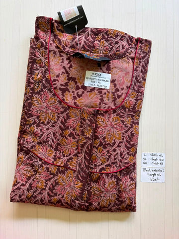 MKS014 Block Kalamkari peacock Pleats zip BP HEIGHT 56'