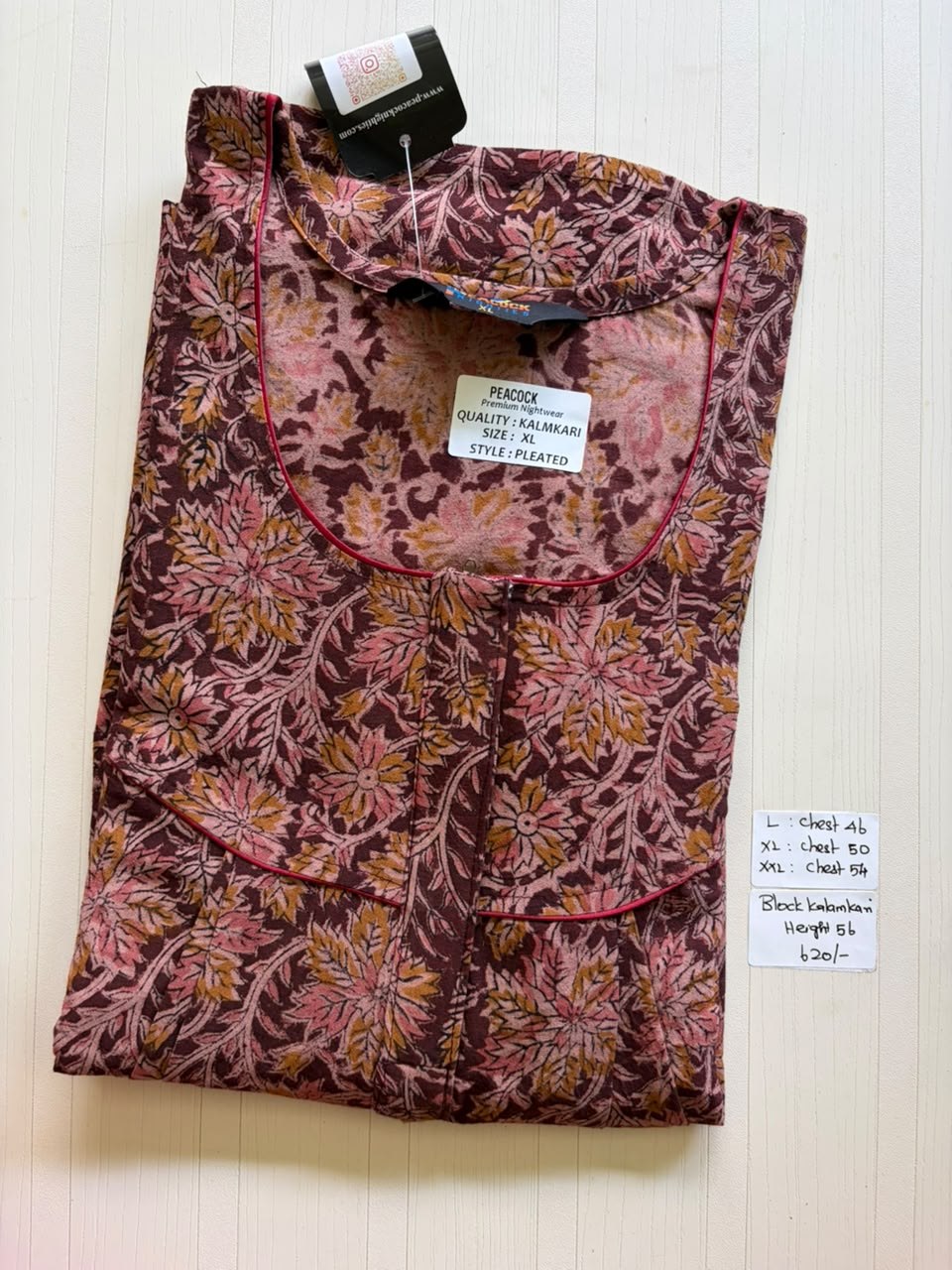 MKS014 Block Kalamkari peacock Pleats zip BP HEIGHT 56'