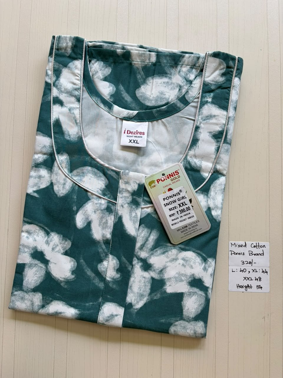 MCS 009 Ponni's Mixed Cotton Zip Nighty