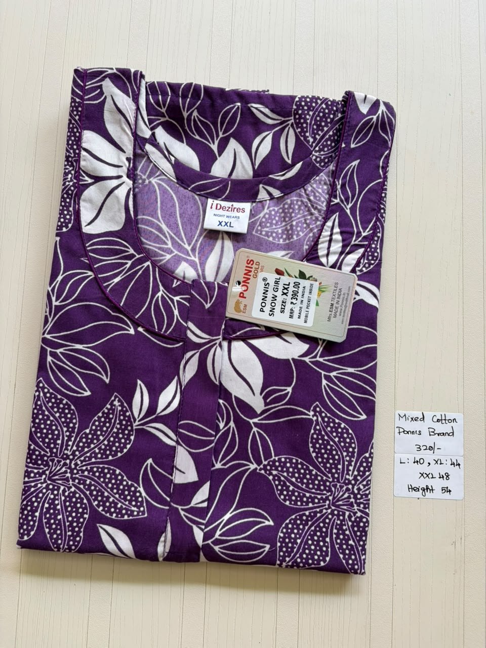 MCS 030 Ponni's Mixed Cotton Zip Nighty