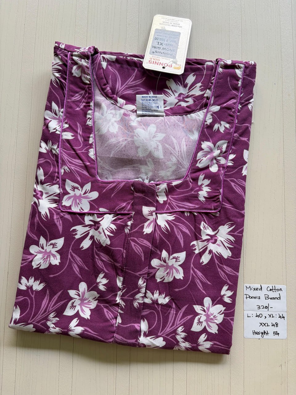 MCS 053 Ponni's Mixed Cotton Zip Nighty