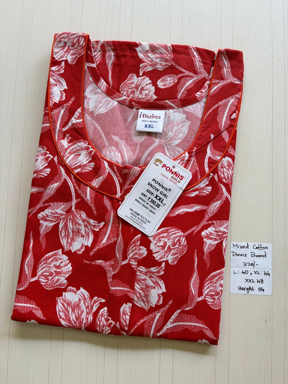 MCS 054 Ponni's Mixed Cotton Zip Nighty