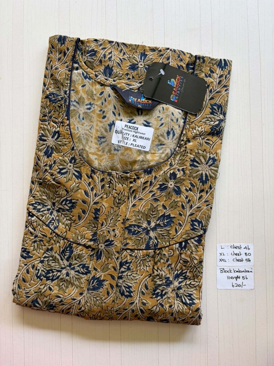 MKS034 Block Kalamkari peacock Pleats zip BP HEIGHT 56'