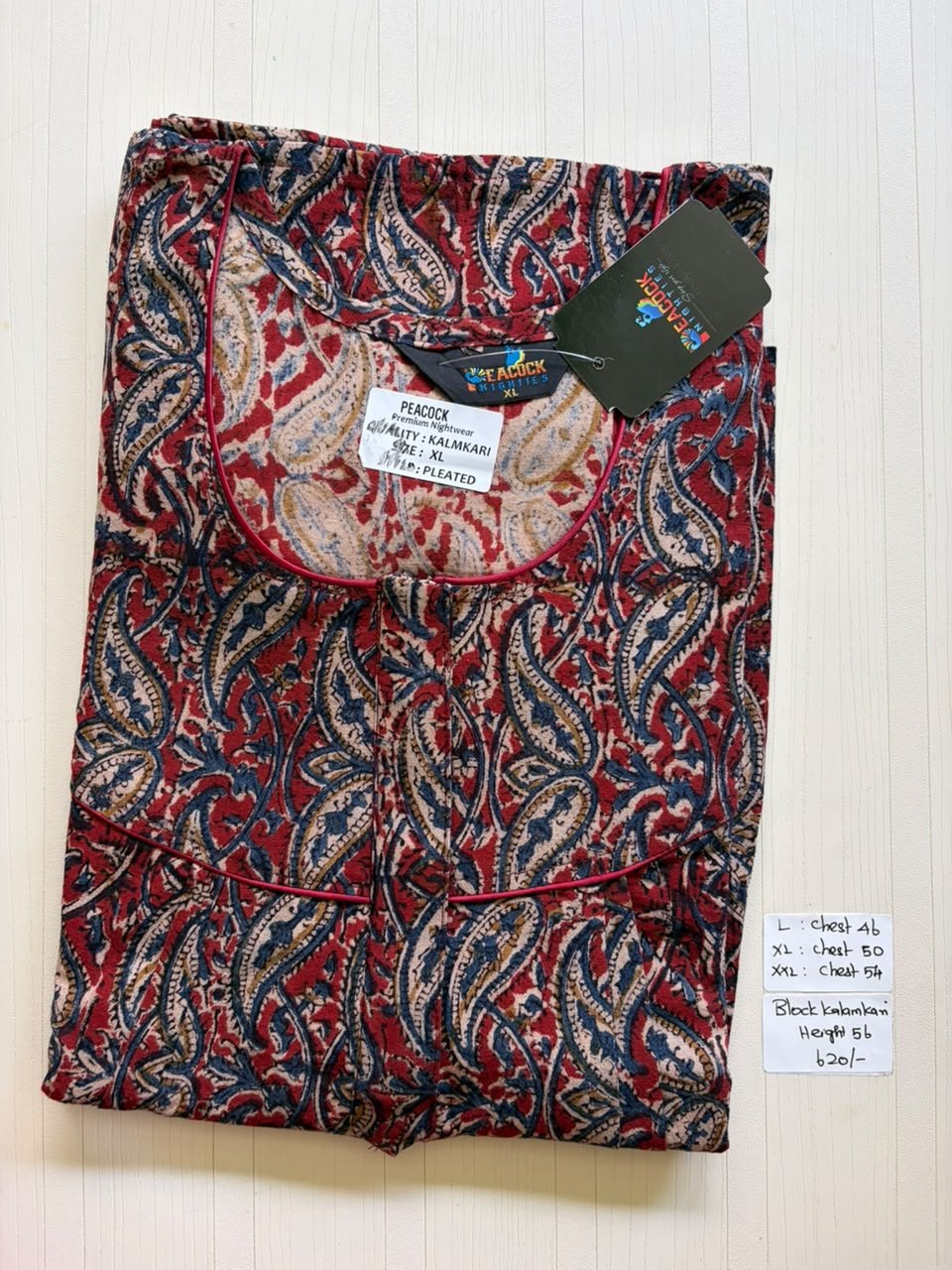 MKS031 Block Kalamkari peacock Pleats zip BP HEIGHT 56'