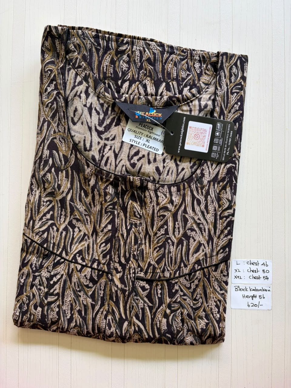 MKS020 Block Kalamkari peacock Pleats zip BP HEIGHT 56'